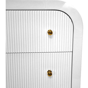 WATERFALL EDGE CHEST WITH FLUTED DRAWER FRONT IN WHITE LACQUER