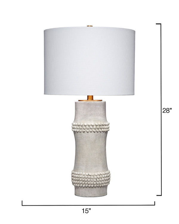 Rail Polyresin Table Lamp with Linen Shade, White