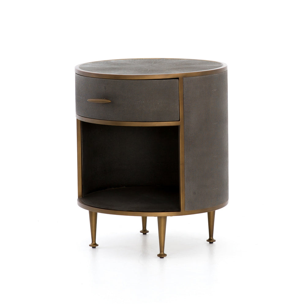 Shagreen Round Nightstand-Antique Brass