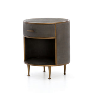 Shagreen Round Nightstand-Antique Brass