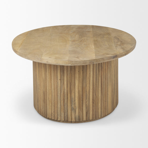 Terra 48L x 28W x 15H Light Brown Wood Oval Fluted Coffee Table