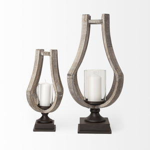 Brillion Large Rustic Wood Metal Table Candle Holder