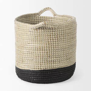 Maddie 13.8L x 13.8W X 15.0H (Set of 3) Light Brown W/Black Dipped Seagrass Round Basket W/ Handle