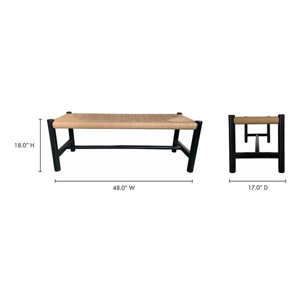 Moe's Hawthorn Small Bench in Black with Woven Seat