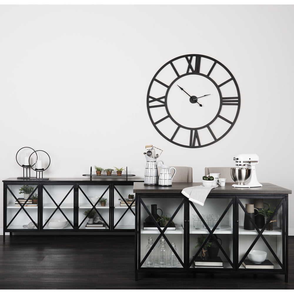 Dimitra 62.0L x 32.0W x 36.0H Dark Iron W/Glass Doors Kitchen Island