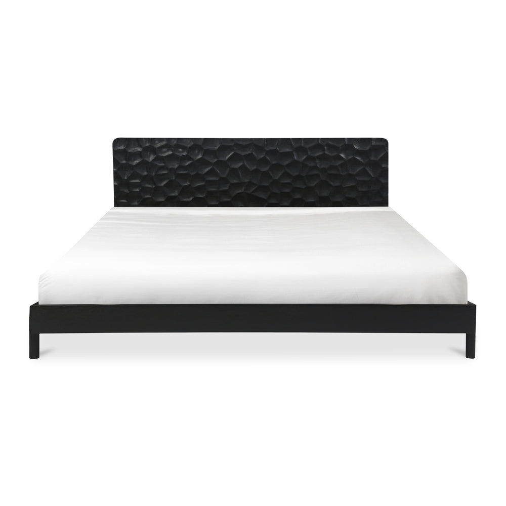 Misaki Queen Bed in Black with Carved Headboard
