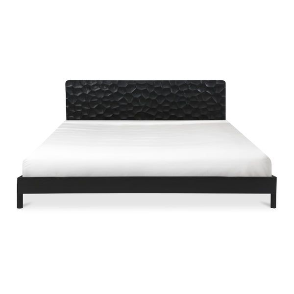 Misaki Queen Bed in Black with Carved Headboard