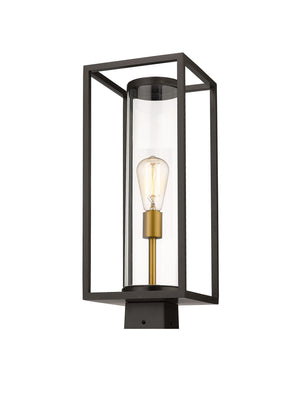 Dunbroch 1 Light Outdoor Post Mount Fixture in Deep Bronze + Outdoor Brass Finish