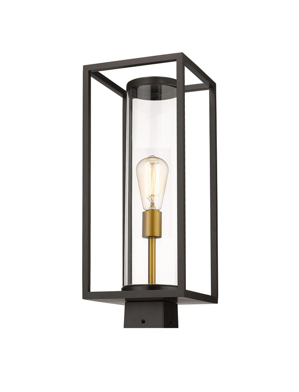 Dunbroch 1 Light Outdoor Post Mount Fixture in Deep Bronze + Outdoor Brass Finish