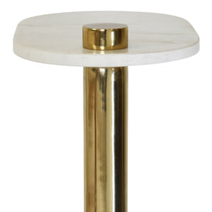 RACETRACK C TABLE IN BRASS WITH WHITE MARBLE TOP