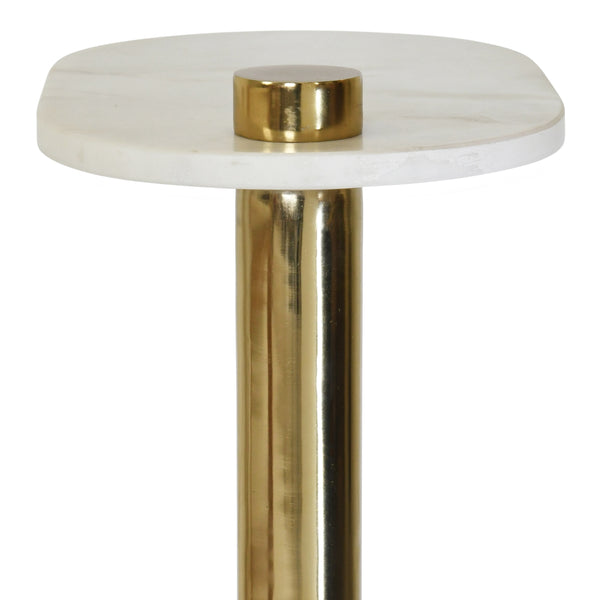RACETRACK C TABLE IN BRASS WITH WHITE MARBLE TOP