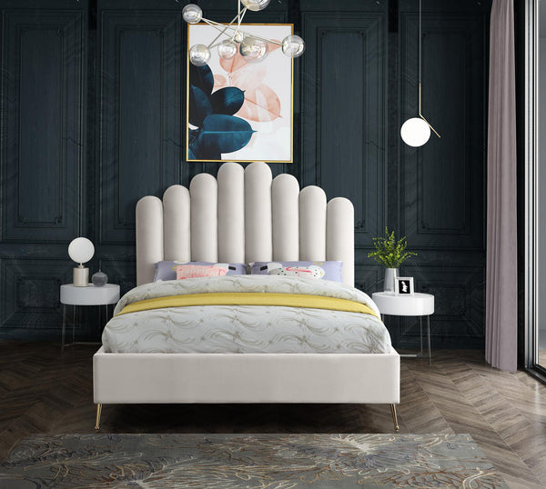 Anita Queen Bed In Cream Velvet