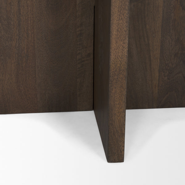 Bianca Dark Brown Wood w/ Marble Round Accent Table