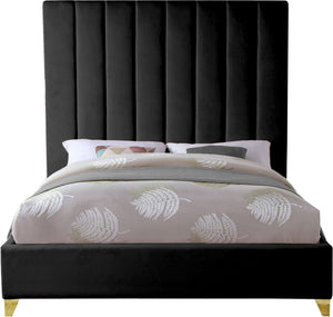 Glenda King Bed In Black Velvet
