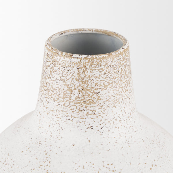 Tisha Small White W/ Terracotta Distressing Metal Vase