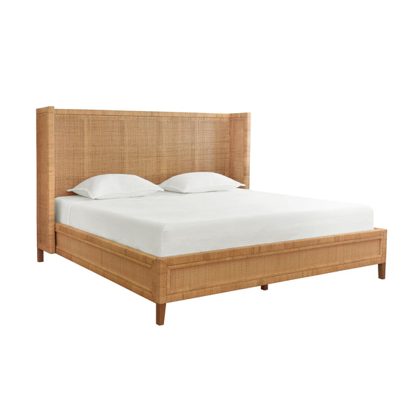 WINGED HEADBOARD AND PLATFORM IN RADIO WEAVE WRAPPED RATTAN, KING SIZE
