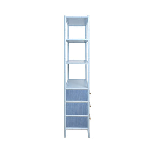 THREE DRAWER ETAGERE WITH BAMBOO DETAIL IN BLUE DYED GRASSCLOTH AND LIGHT BLUE MATTE LACQUER