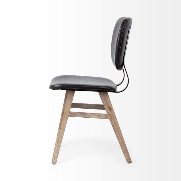 Haden I Black Faux-Leather Wrap Brown Solid Wood and Iron Base Dining Chair