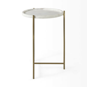 Stella 17L x 17W White Round Marble Top W/Gold Base Accent Table