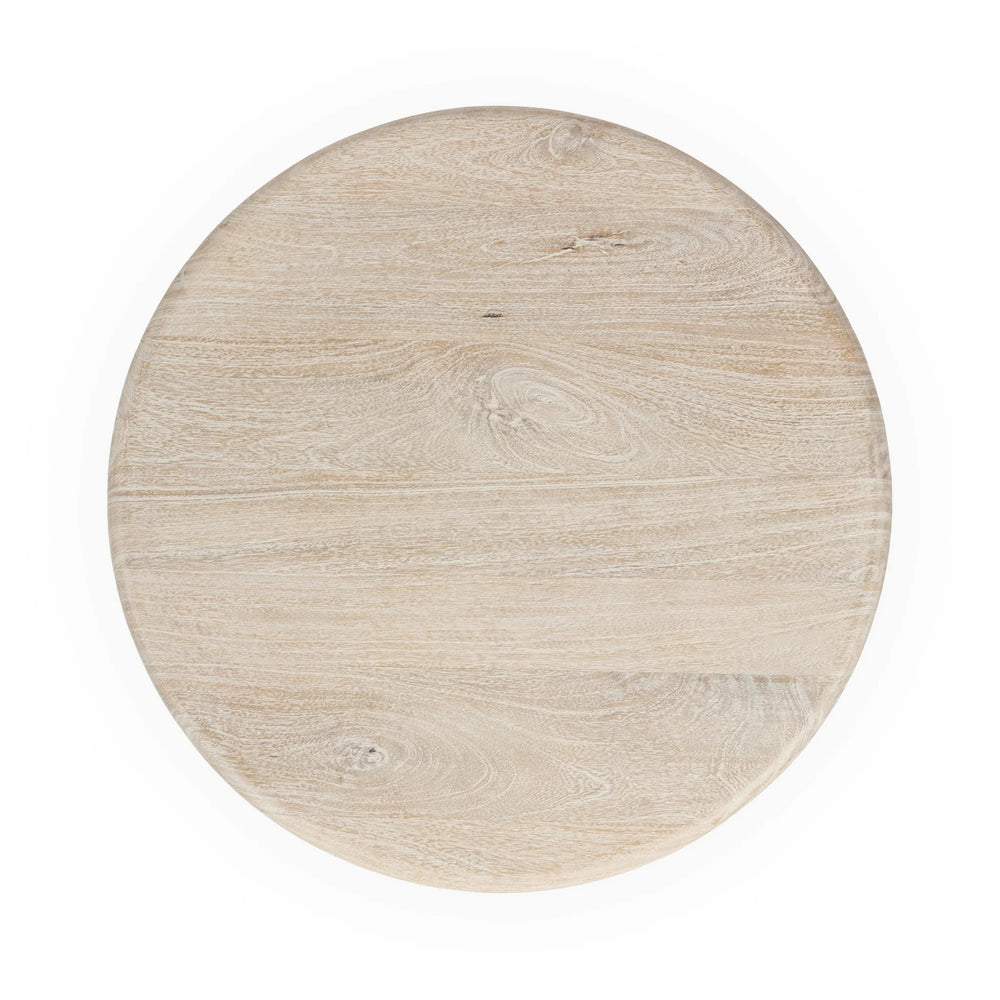 Adir Solid Wood Round End Table with Sphere Legs - White Washed Cream