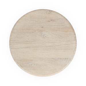 Adir Solid Wood Round End Table with Sphere Legs - White Washed Cream