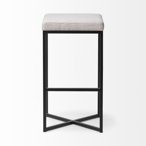 Frodo 29.75" Seat Height White Fabric Seat Black Metal Base Stool