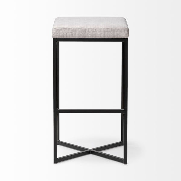 Frodo 29.75" Seat Height White Fabric Seat Black Metal Base Stool