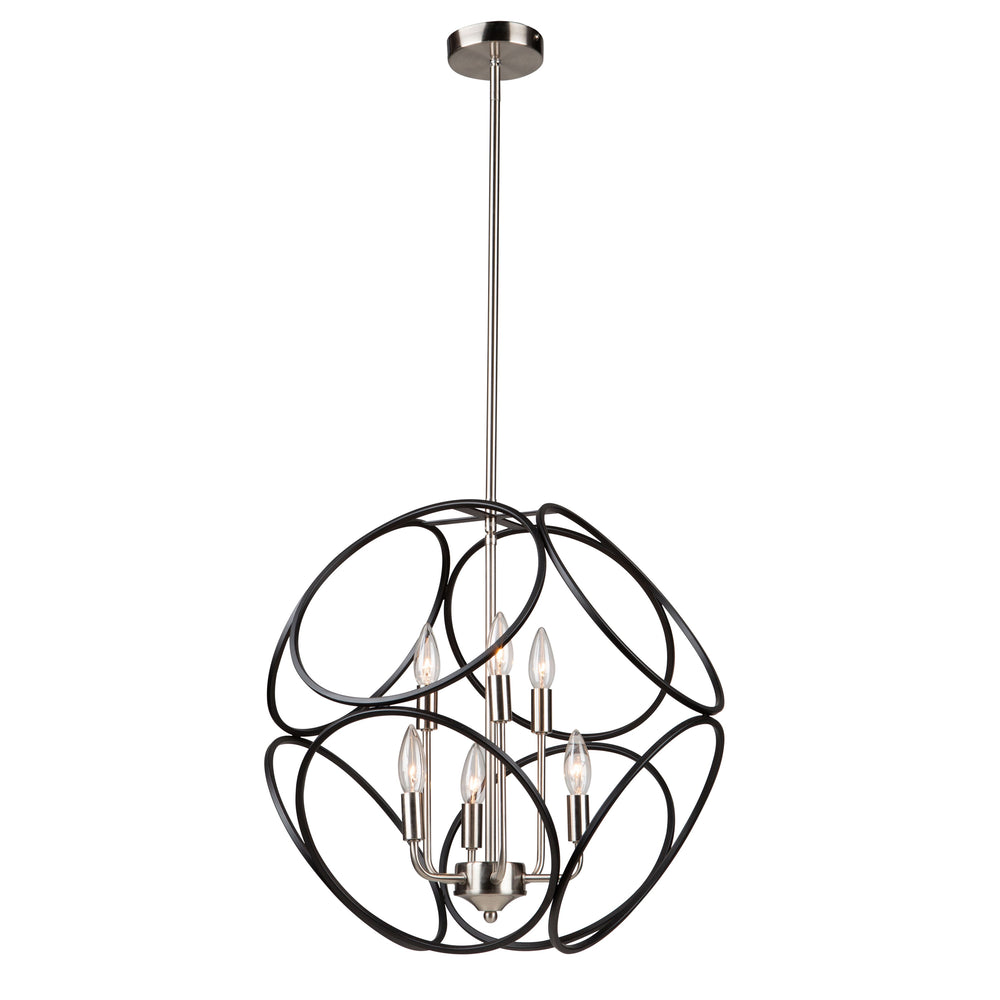 Sorrento 2 Tier 6 Light Chandelier in Matte Black & Satin Nickel