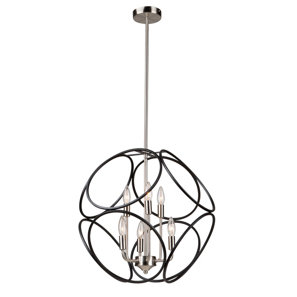 Sorrento 2 Tier 6 Light Chandelier in Matte Black & Satin Nickel