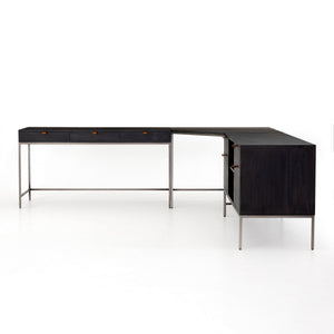 Trey Desk System With Filing Credenza in Black Wash