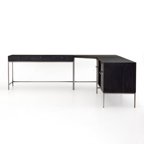 Trey Desk System With Filing Credenza in Black Wash