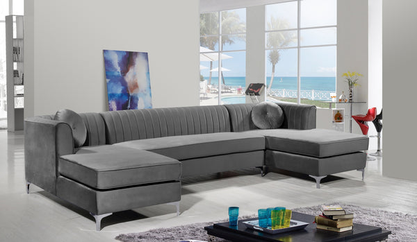 Wendell 3pc. Sectional In Grey Velvet