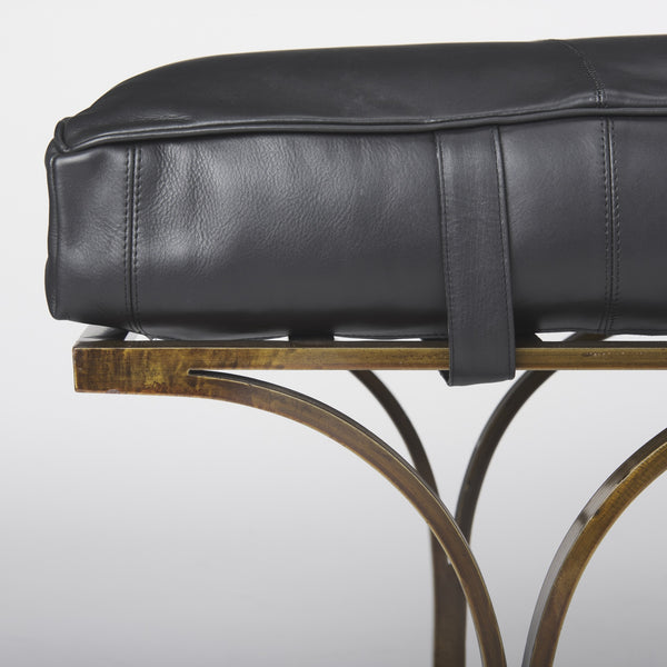 Jessie 55L x 16W Black Leather Seat W/Gold Metal Base Accent Bench