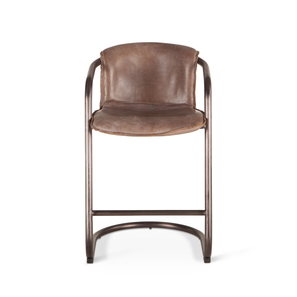 Portofino Distressed Jet Brown Leather Counter Chair