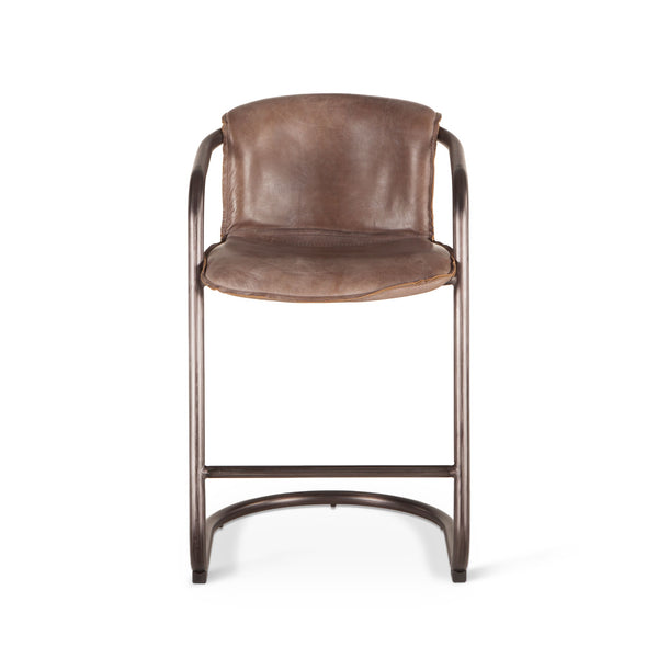 Portofino Distressed Jet Brown Leather Counter Chair