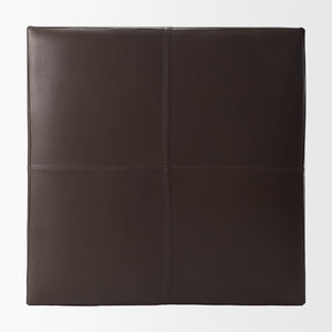 Minara 36L x 36W x 16H Square Dark Brown Leather Wrapped Ottoman
