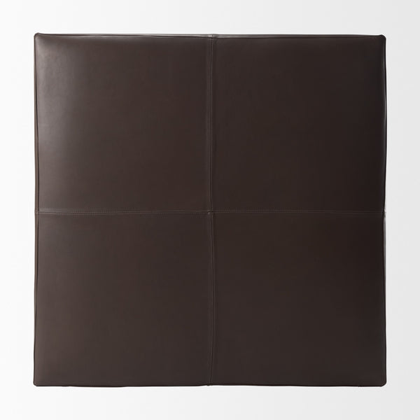Minara 36L x 36W x 16H Square Dark Brown Leather Wrapped Ottoman