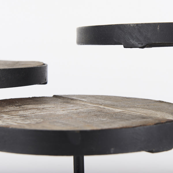 Lorenz (Set of 3) Light Brown Wood W/ Black Metal Base Round Decorative Display Stands