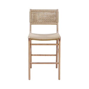 WOVEN BACK COUNTER STOOL WITH RUSH SEAT IN CERUSED OAK