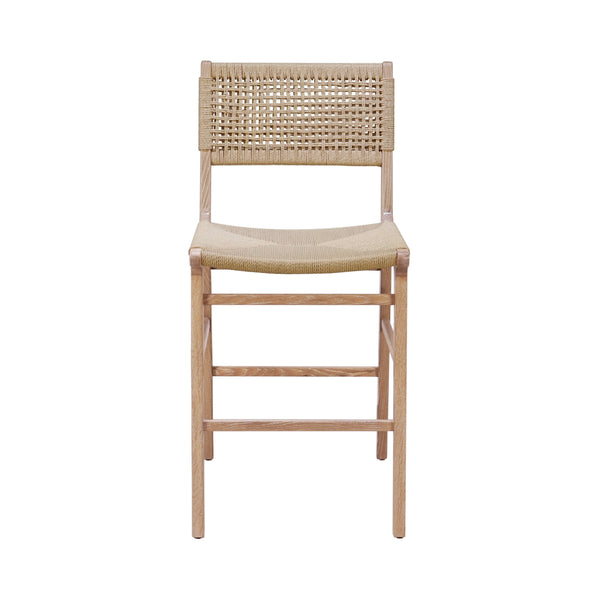 WOVEN BACK COUNTER STOOL WITH RUSH SEAT IN CERUSED OAK
