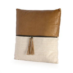 Leather and Linen Pillow In Sonoma Butterscotch And Thames Cream And Sonoma Butterscotch And 20"x20"