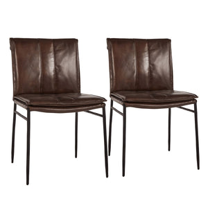 Mayer Leather Dining Chair Set of 2 with Hammered Iron Legs