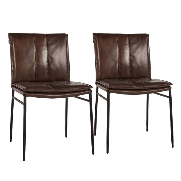 Mayer Leather Dining Chair Set of 2 with Hammered Iron Legs