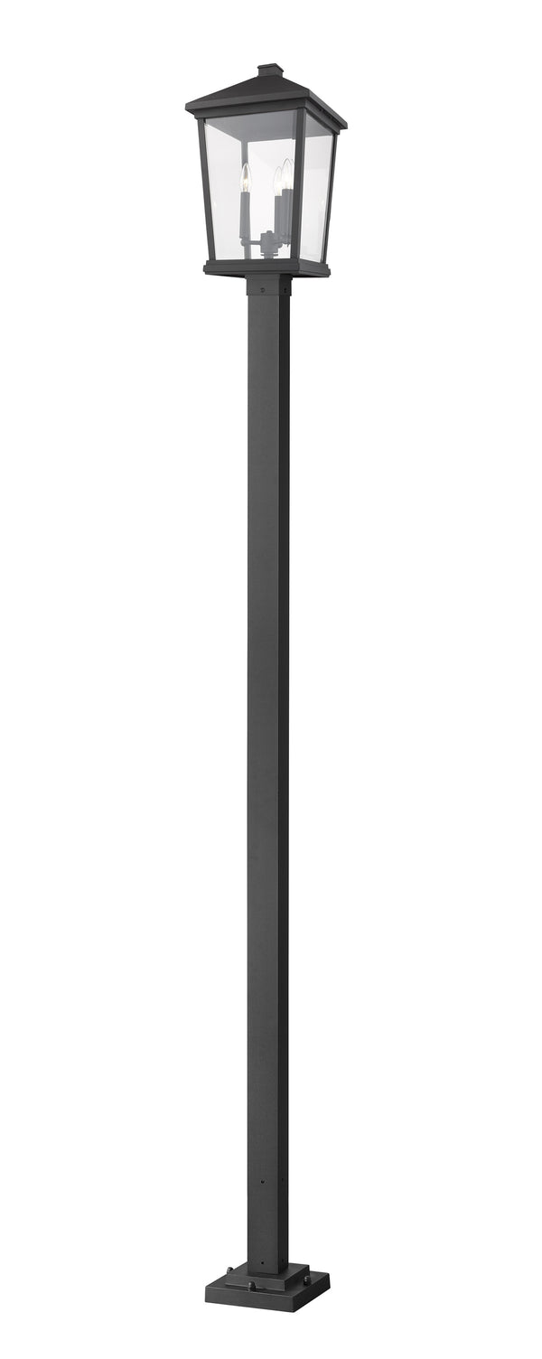 Beacon 3 Light Outdoor Post Mounted Fixture in Black Finish