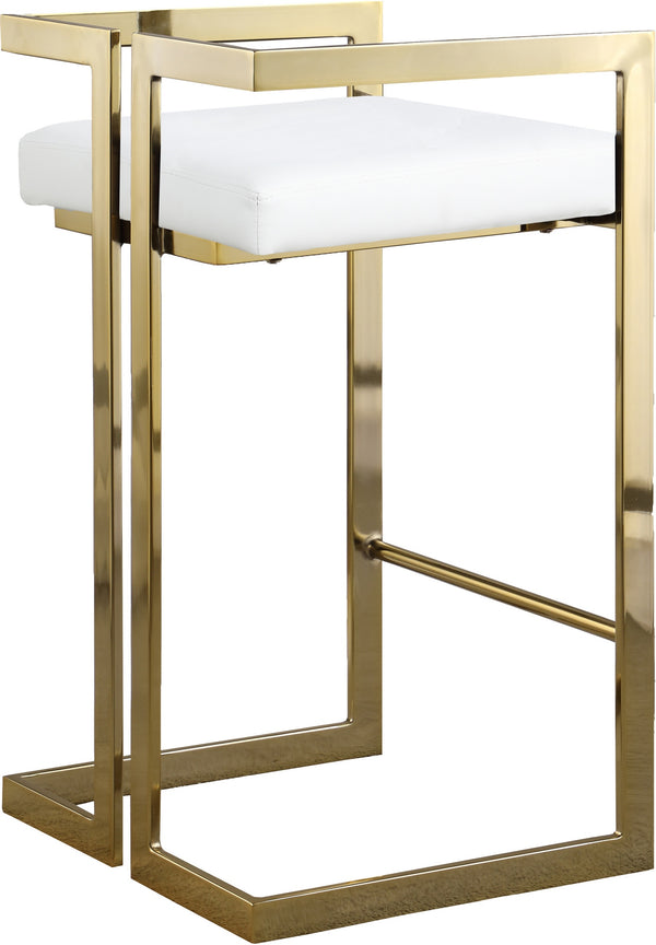 Winifred Stool In White Faux Leather and Gold