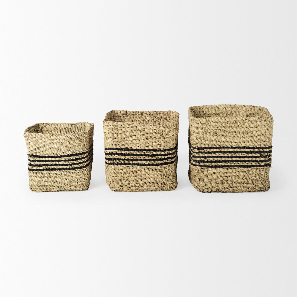 Cullen 15.7L x 15.7W x 15.7H (Set of 3) Grey Twisted Seagrass Square Basket