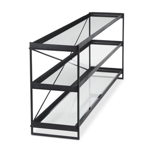 Trey 72.0"L x 16.0"W x 30.0"H Black Metal W/Glass Console Table