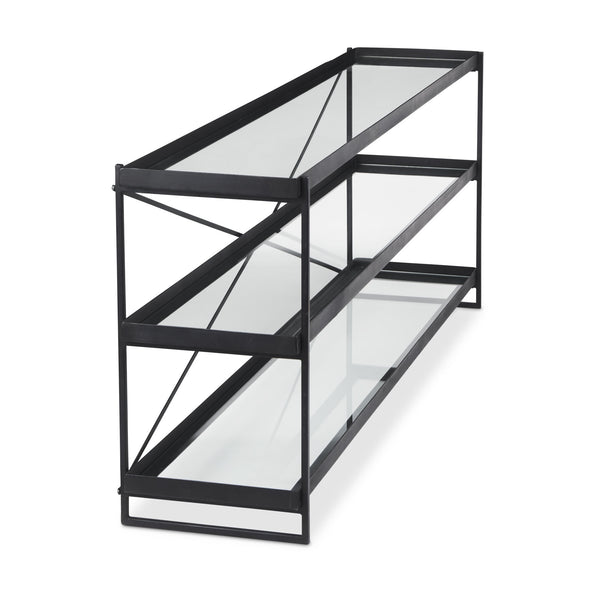 Trey 72.0"L x 16.0"W x 30.0"H Black Metal W/Glass Console Table