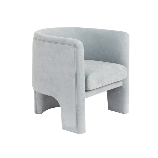 THREE LEG FULLY UPHOLSTERED BARREL CHAIR IN PERFORMANCE LIGHT BLUE CHENILLE