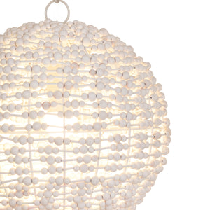 SPHERE SHAPED PENDANT WRAPPED WITH WHITEWASH WOOD BEADS